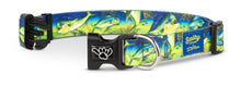 Load image into Gallery viewer, Salty Paws Mahi -Mahi Fish Print Dog Collar D. Friel Connected By Water Collaboration Made from Recycled Plastic Bottles
