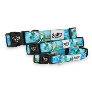 salty-paws-tropical-dog-collars-three-sizes-shaka-paw-hang-loose-blue-beach-boat-palma-collars