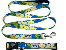 Load image into Gallery viewer, Salty Paws Dog collar and matching leash tropical blue hawaiian print for samll medium large dogs
